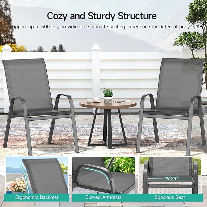 Patio Chairs Set of 2, All Weather Outdoor Dining Chairs | Stackable Dining - Image 7