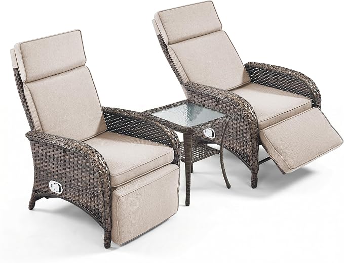 3 Pieces Zero Gravity Wicker Patio Recliner Chairs Set of 2 - Image 7