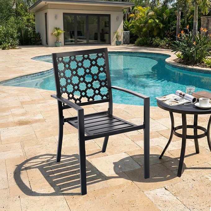 Patio Dining Chairs Set of 2, Stackable Metal High Back Chairs Set - Image 8