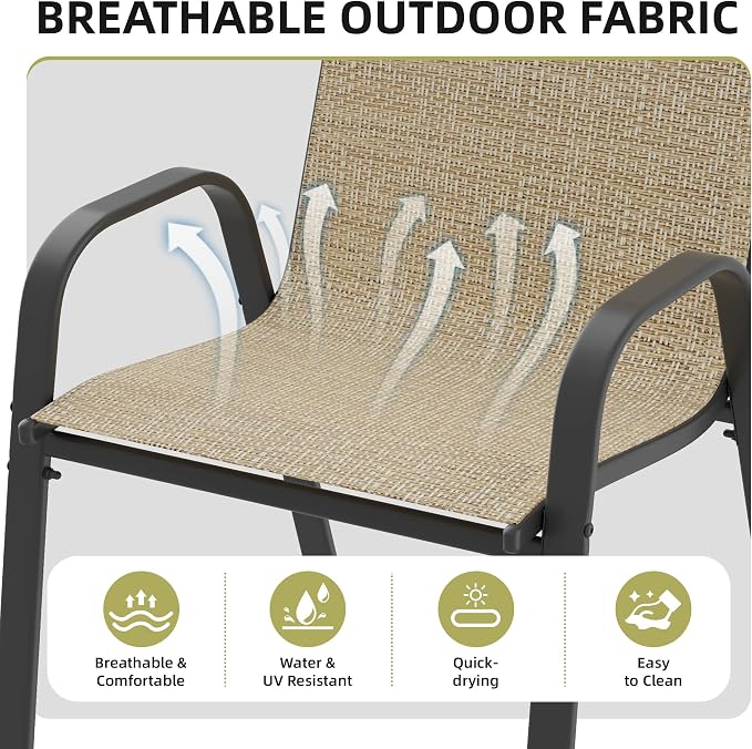 Patio Chairs Set of 6, Outdoor Stackable Dining Chairs - Image 5