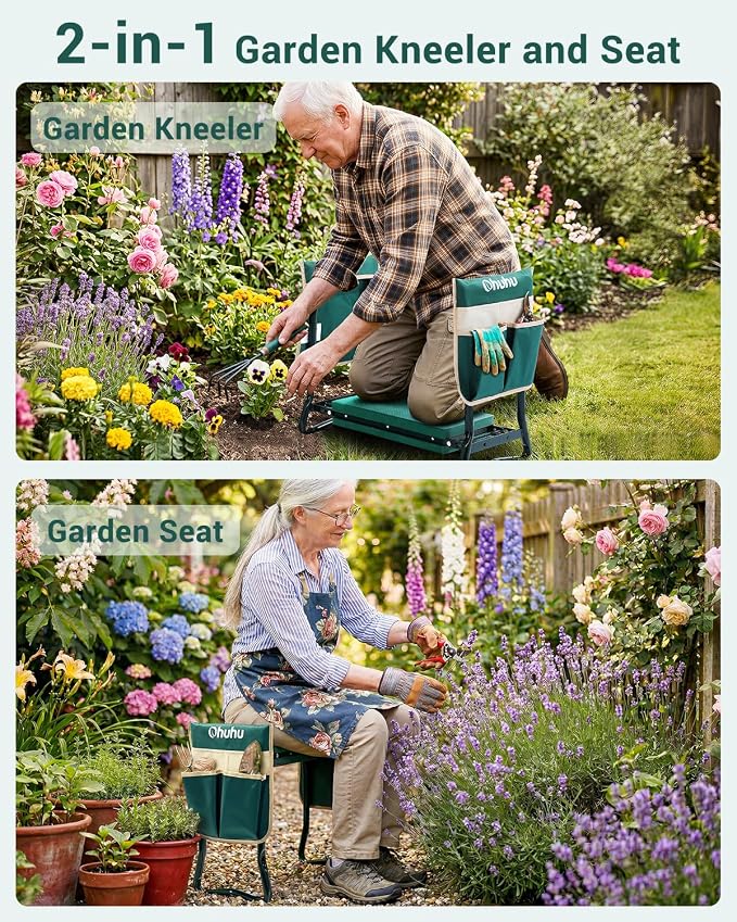 Ohuhu Garden Kneeler and Seat 8" Wider Pad Heavy Duty 2-in-1 Foldable Stool | - Image 5