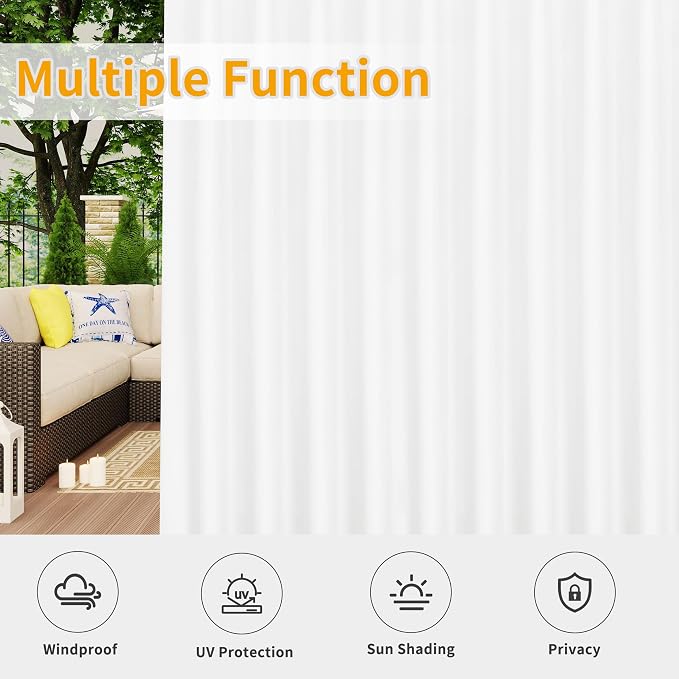 Easy-Going Outdoor Patio Curtains 2 Panels, 110x108 inch, Porch and Pergola - Image 5