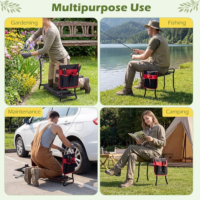 2-in-1 Garden Kneeler and Seat, Folding Garden Seat w/EVA Foam Kneeling Pad & - Image 5