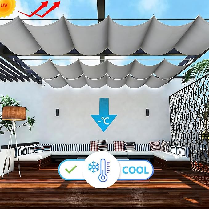 Retractable Waterproof Wave Sun Shade Canopy Pergola Cover Shade Sail Awning 3' - Image 2