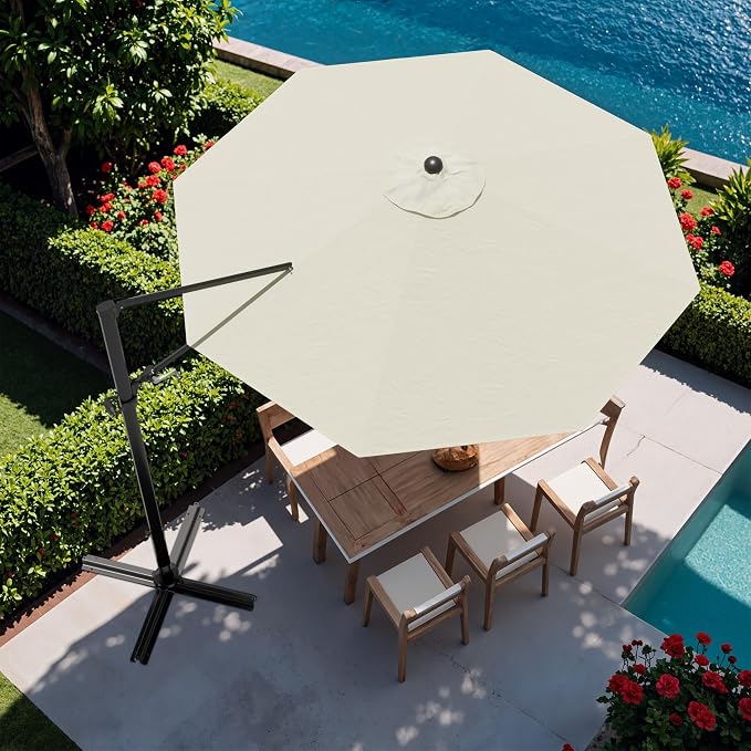 Devoko 10ft Cantilever Patio Umbrella, Round Large Outdoor Umbrella - Image 2