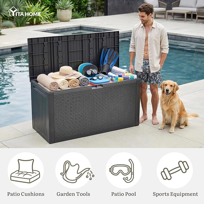 YITAHOME 95 Gallon Large Outdoor Deck Box | Lockable Waterproof Resin Storage - Image 5