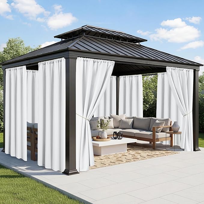 White Outdoor Curtains for Patio Waterproof, 8 Panels, Rod Pocket | by RichSets