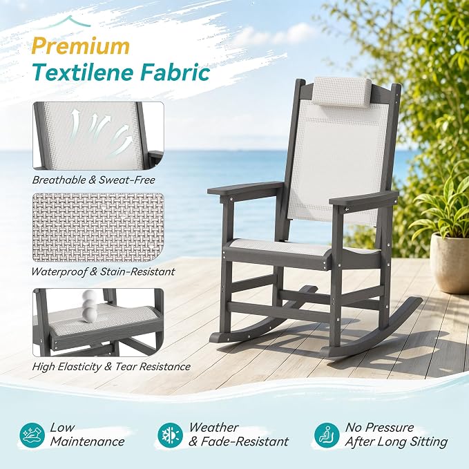 3-Piece Outdoor Rocking Chair Set, HDPE Patio Rocking Chair - Image 5
