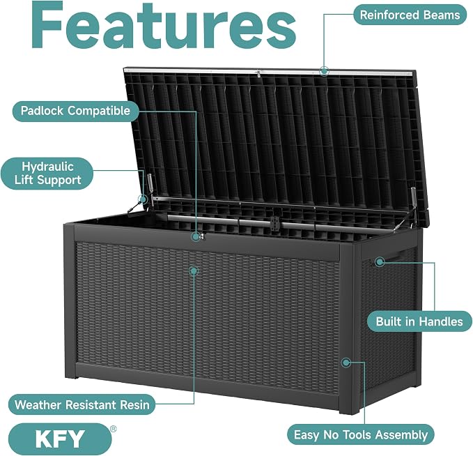 260 Gallon Waterproof Outdoor Storage Box, UV Resistant Resin Deck Box - Image 3