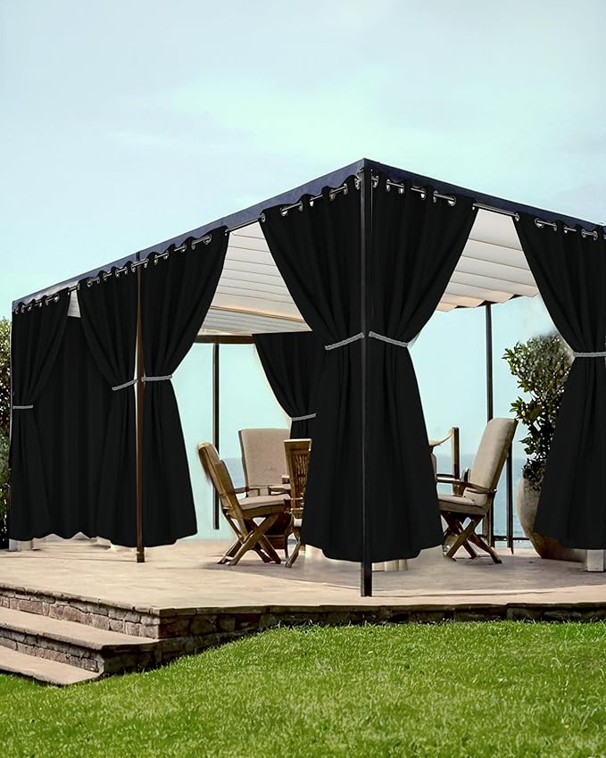 Grommet Outdoor Curtains for Patio Waterproof 8 Pcs 54x95 In Black | by HolidayIdeas