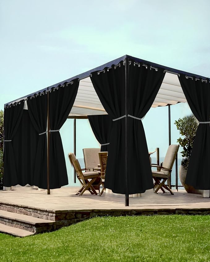 Grommet Outdoor Curtains for Patio Waterproof 8 Pcs 54x108 In Black | by HolidayIdeas