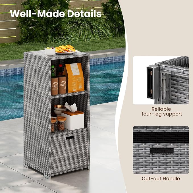 Tangkula Rattan Outdoor Storage Cabinet, Patiojoy Outdoor Wicker Cabinet - Image 5