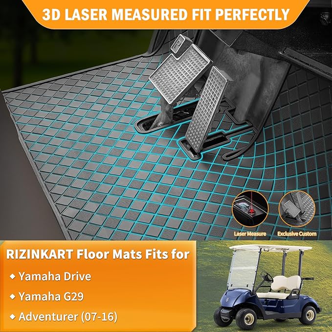 Golf Cart Floor Mat for Yamaha,Customize Non-Slip Full Coverage Liner Matt Replacement Fits to Yamaha G29/Drive, Drive2,Adventurer,QuieTech 2017+,Durable Easy to Clean