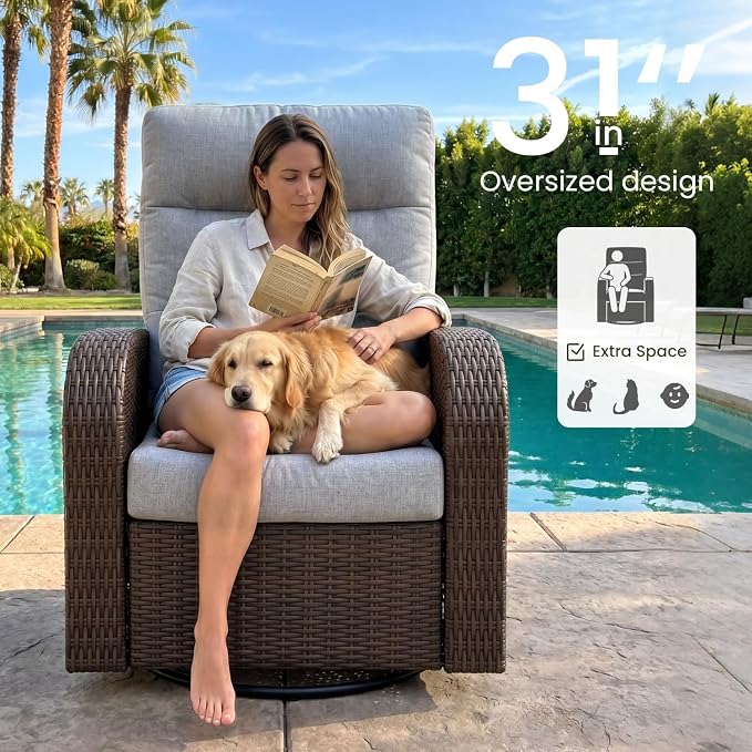 Oversized Wicker Outdoor Swivel Glider Recliner - Image 6