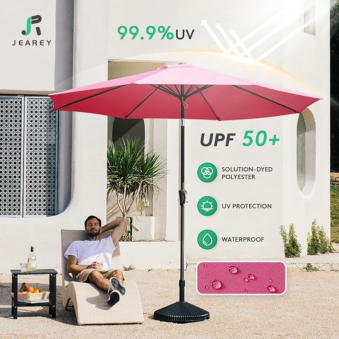 JEAREY 9FT Outdoor Patio Umbrella, Market Umbrella, Rose Pink | Outdoor Table - Image 3