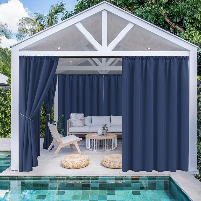Outdoor Curtains for Patio Waterproof Rod Pocket 6 Pcs 54x95 Inch Navy | - Image 2
