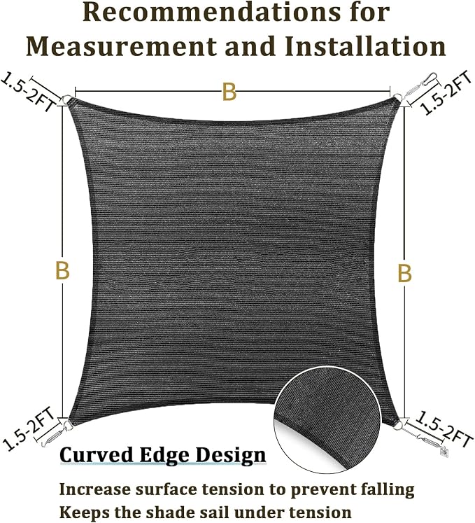 Shade&Beyond 6'x6' Sun Shade Sail Canopy Square, UV Block Breathable Curved - Image 5