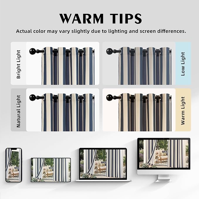 4 Panels Outdoor Stripe Curtains - Image 5