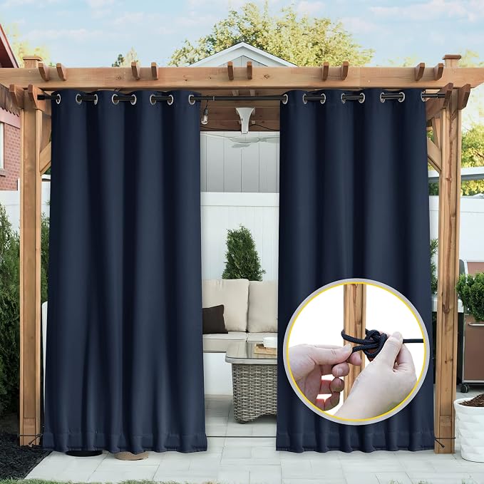 NICETOWN 2 Panels Outdoor Curtains Waterproof Fixed Bottom W52xL95 Navy | - Image 2