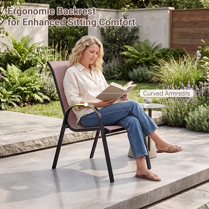 Tangkula Stackable Patio Dining Chairs Set of 4, Outdoor Armchairs - Image 6