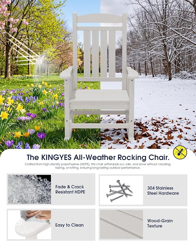 Oversized Outdoor Rocking Chairs Set of 4, HDPE Porch Rocker - Image 5
