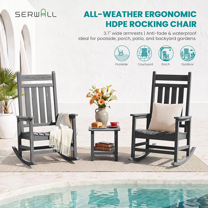 SERWALL Outdoor Rocking Chair Set of 2, Oversized Rocker - Image 7