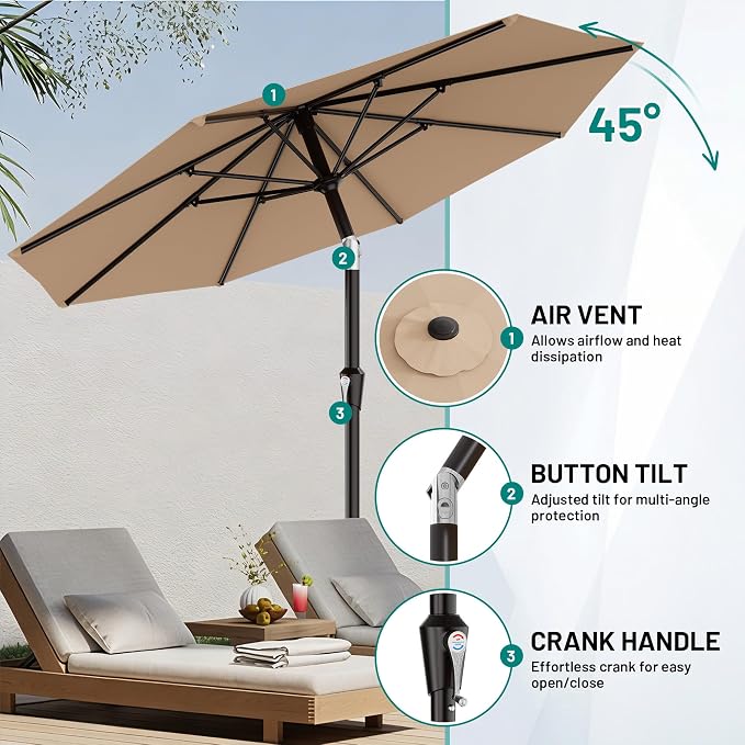9 FT Patio Umbrella for Outdoor, Outdoor Table Umbrella - Image 5