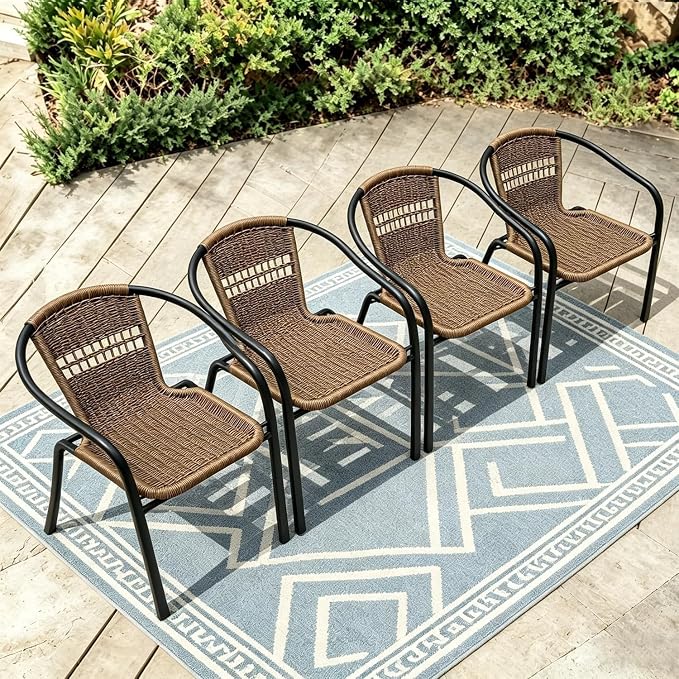 4 Stackable Wicker Patio Chairs, Weather-Resistant Outdoor Seating by Home