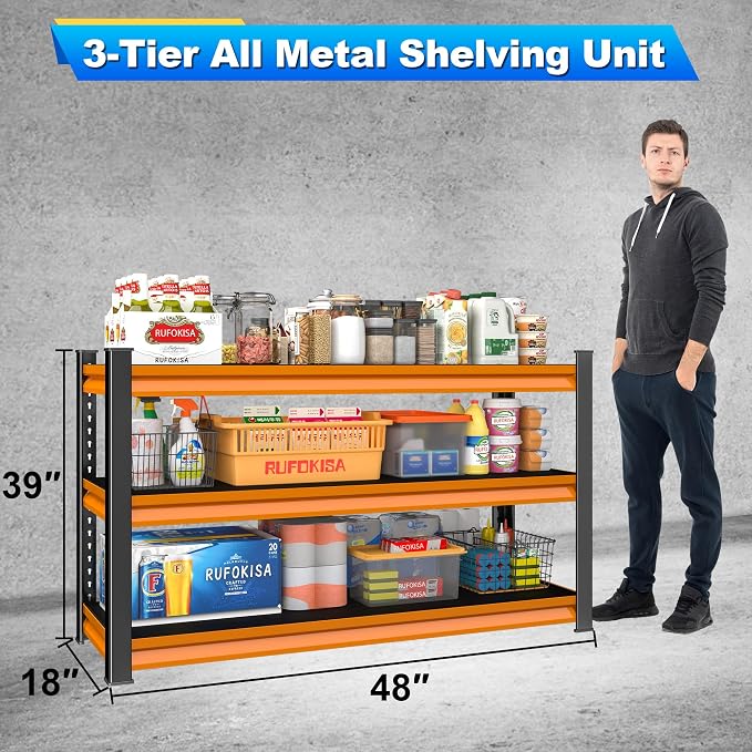 3-Tier Garage Shelving Heavy Duty, 1600lbs Load Capacity Utility Rack Shelves & - Image 3