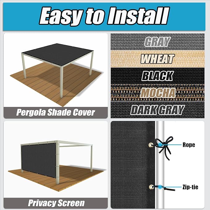 Amagenix 90% Pergola Shade Cover 10'X 19' Dark Gray Sun Shade Cloth - Image 3