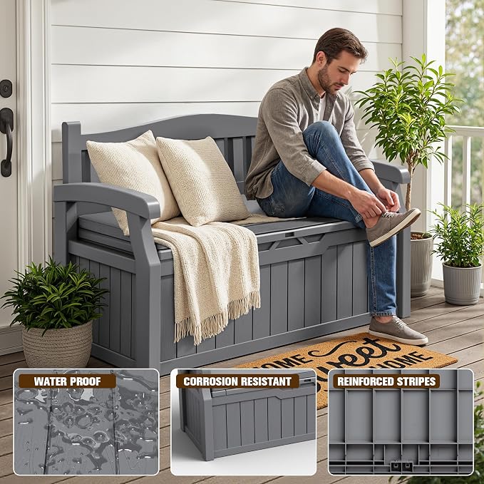 JUMMICO 80 Gallon Resin Outdoor Storage Bench - Image 6
