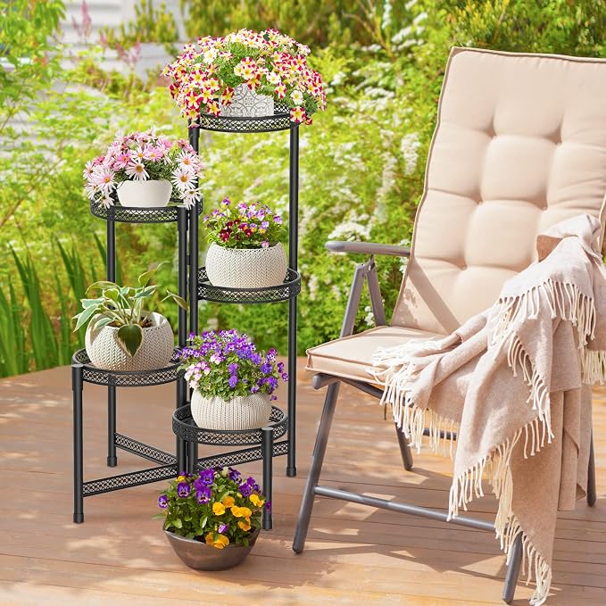 iDavosic.ly Plant Stand Indoor Outdoor, 5 Tier Iron Corner Shelf, Folding Multi - Image 6