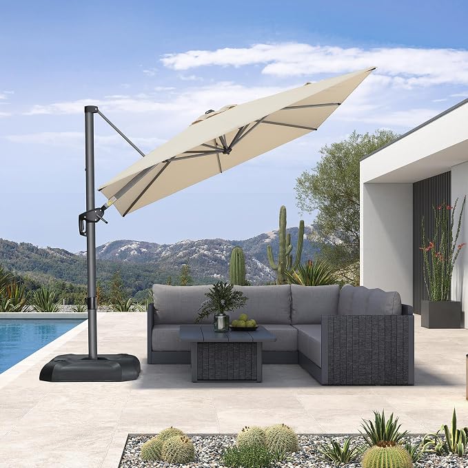 PURPLE LEAF Outdoor Umbrella 8' x 8' Square Premium Sun Protection Beige | - Image 2