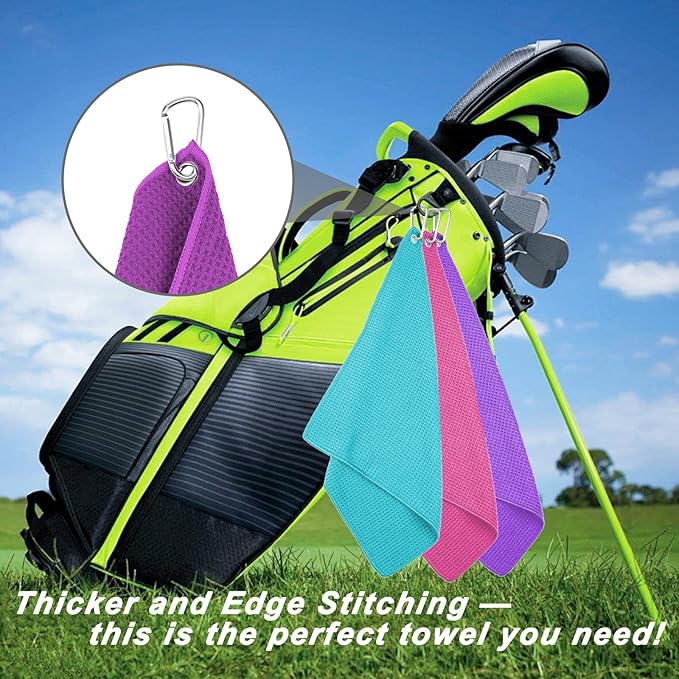 3 Pack 16" X 16" Golf Towels for Golf Bags, Premium Waffle-Pattern Golf Towel with Carabiner Clip, Super Absorbent Microfiber Towel, Best Golf Gift for Golf Accessories. 3 Pcs ElegantGreen Colors