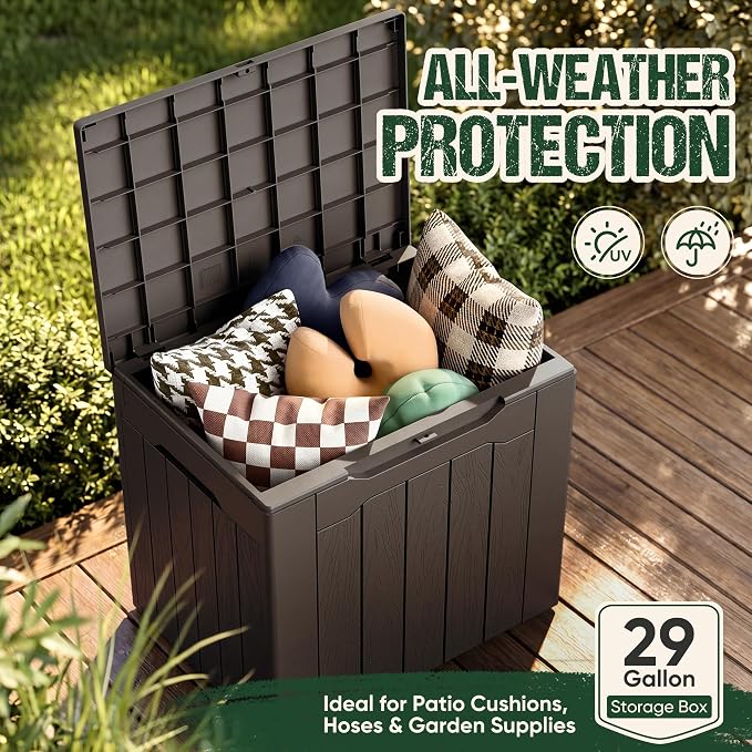 Devoko 29 Gallon Deck Box, Waterproof Resin Outdoor Storage Box | Lockable and - Image 3