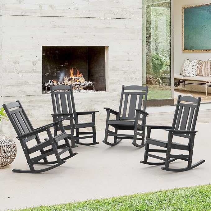 LUE BONA Outdoor Rocking Chairs Set of 4, Weather Resistant HDPS Poly Rocker by LUEBONA