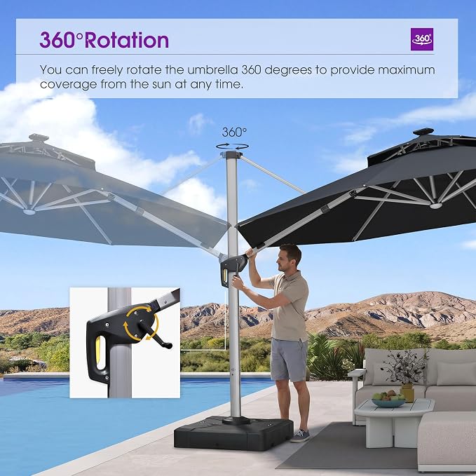 PURPLE LEAF Cantilever Umbrella 13ft Solar LED Light Double Top, Stays bright - Image 7
