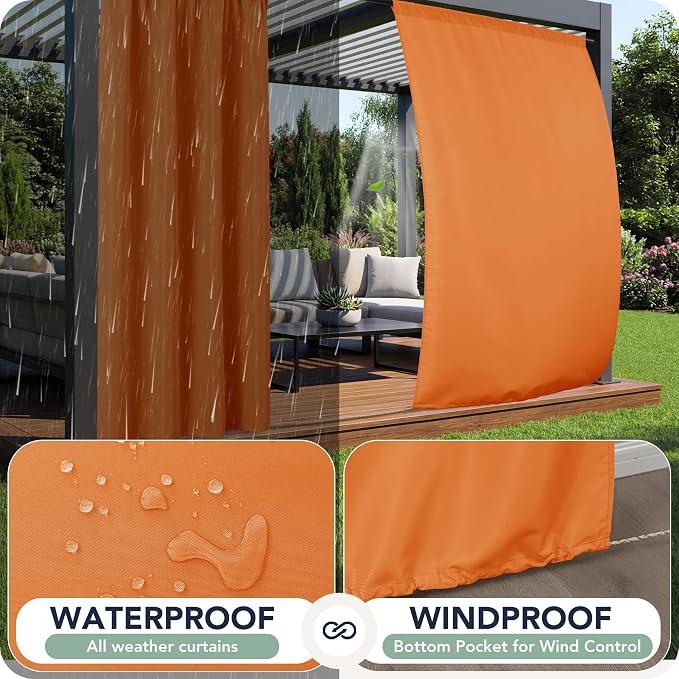 Outdoor Curtains for Patio Waterproof, 8 Panels, Rod Pocket | Weatherproof & - Image 2
