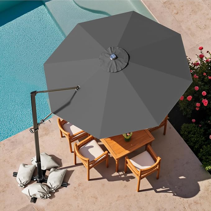 Devoko 10ft Solar LED Patio Umbrella, Round Cantilever Outdoor Umbrella - Image 2