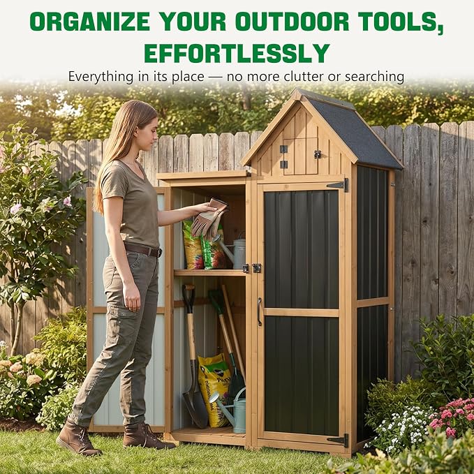 Ketive Outdoor Storage Cabinet, Metal Panels, Top Storage Compartment, Asphalt - Image 2