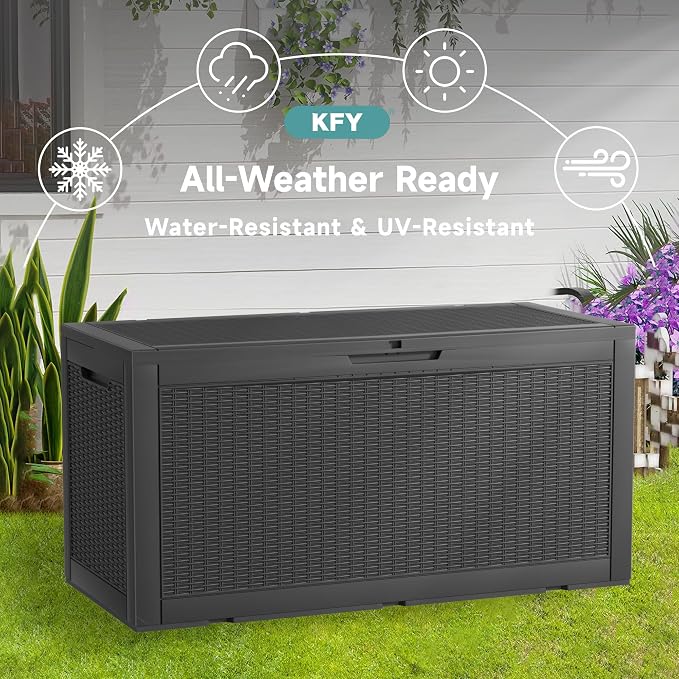100 Gallon Waterproof Outdoor Storage Box, UV Resistant Resin Deck Box Perfect - Image 4