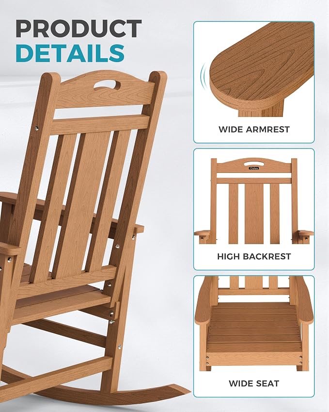 Oversized Outdoor Rocking Chairs Set of 4, 380lbs Heavy-Duty Large Patio Rocker - Image 6