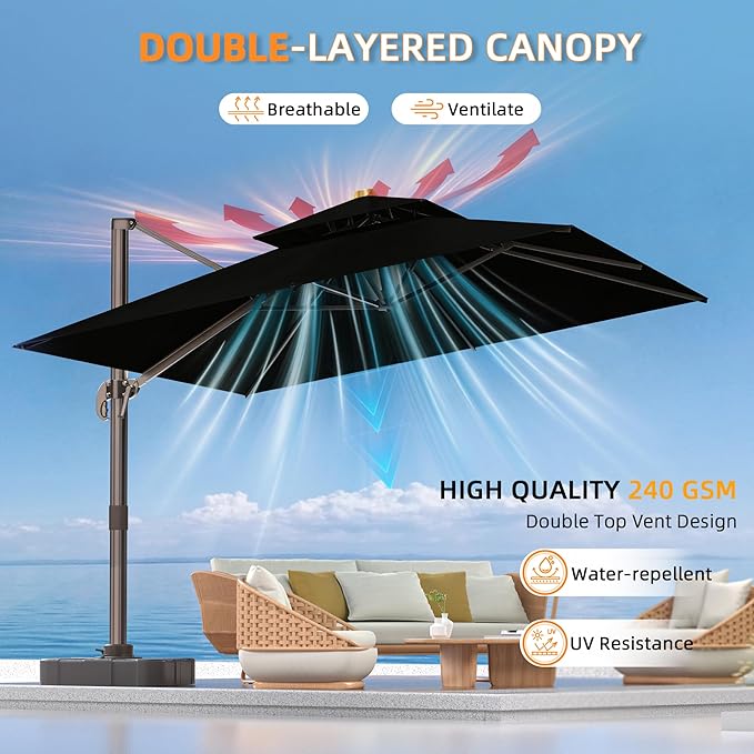 10' X 13' Outdoor Patio Umbrella Large Rectangle Cantilever Umbrella - Image 2