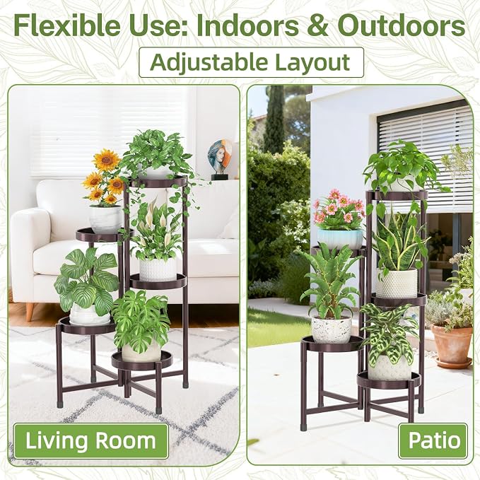 iDavosic.ly Plant Stand Indoor Outdoor, 5 Tier Metal Corner Shelf, Bronze | - Image 6