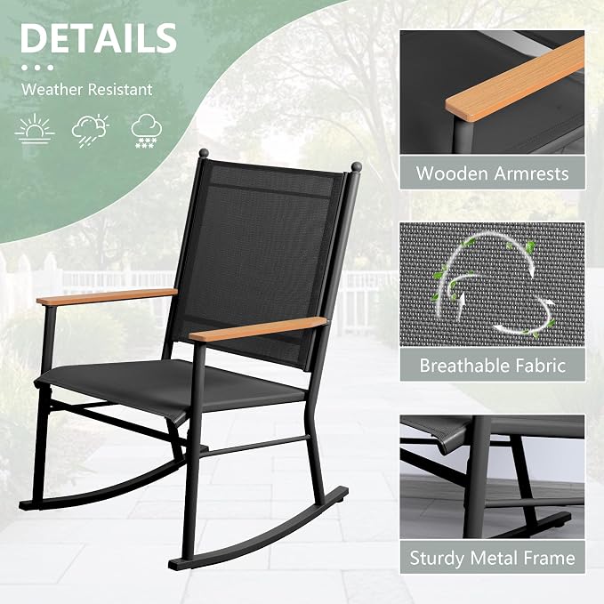 Shintenchi Outdoor Rocking Chairs Set of 2, Upgraded High Back Patio Rocking - Image 4