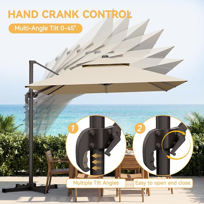 10x13 FT Patio Cantilever Umbrella, Rectangular Heavy Duty Offset Umbrella - Image 5
