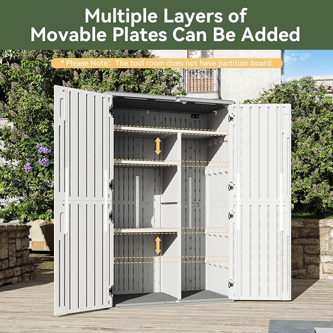 Aoxun Outdoor Storage Shed, 64 Cu.Ft Vertical Resin Sheds, Outdoor Waterproof - Image 5