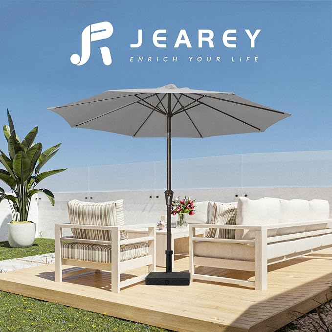 JEAREY 10 ft Outdoor Patio Umbrella w/Tilt and Crank, Light Gray | 8 Sturdy - Image 6
