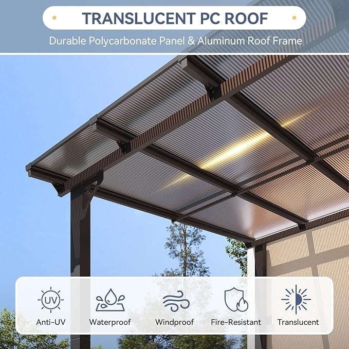 10x14FT Lean to Gazebo Pergola Patio Pergolas withSloped Roof | Large Wall - Image 7