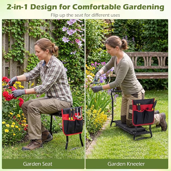 2-in-1 Garden Kneeler and Seat, Folding Garden Seat w/EVA Foam Kneeling Pad & - Image 3
